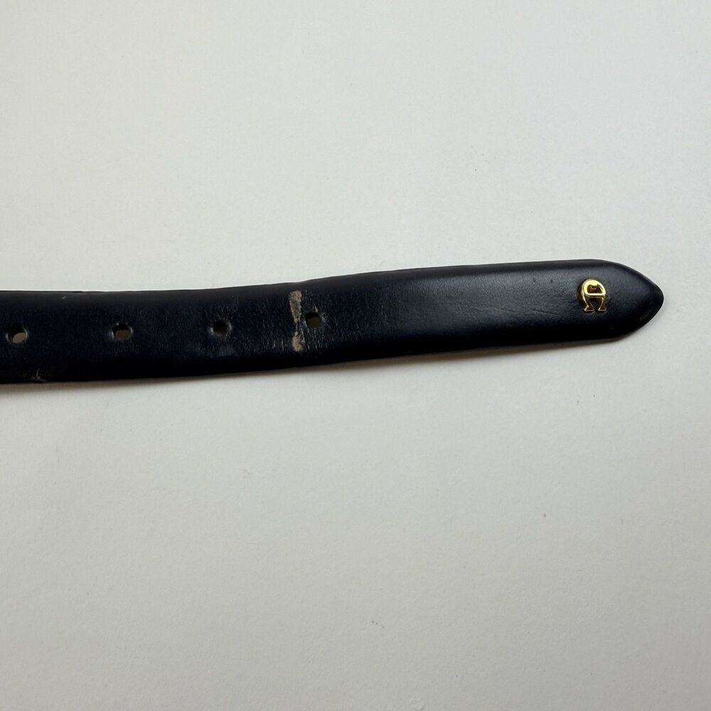 Etienne Aigner Leather Skinny Belt Small Navy Blue Gold Buckle Western 80"s VTG - Picture 5 of 10
